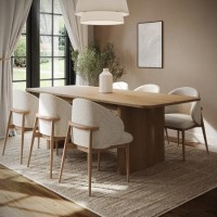 Large Oak Extendable Dining Table Set with 6 Beige Upholstered Dining Chairs - Seats 6 - Wave