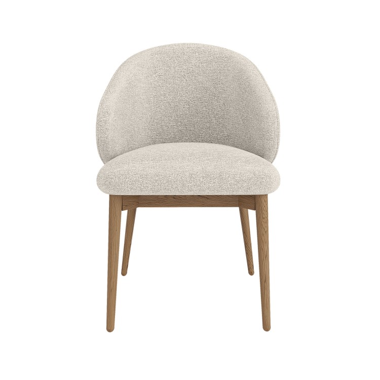 Beige Upholstered Curved Dining Chair With Solid Oak Exposed Back - Kori