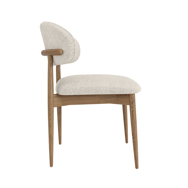 Beige Upholstered Curved Dining Chair with Solid Wood Exposed Back - Kori