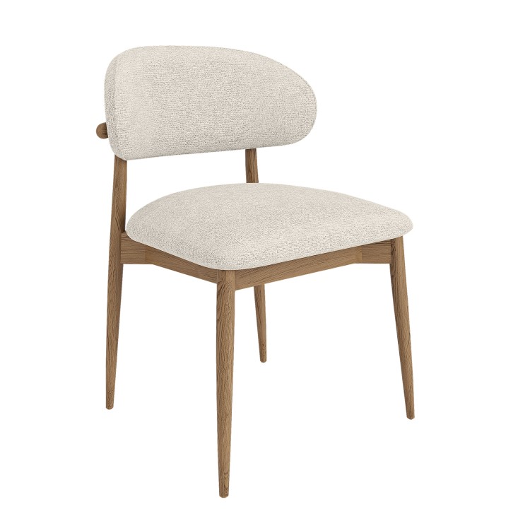 Beige Upholstered Curved Dining Chair with Solid Wood Exposed Back - Kori