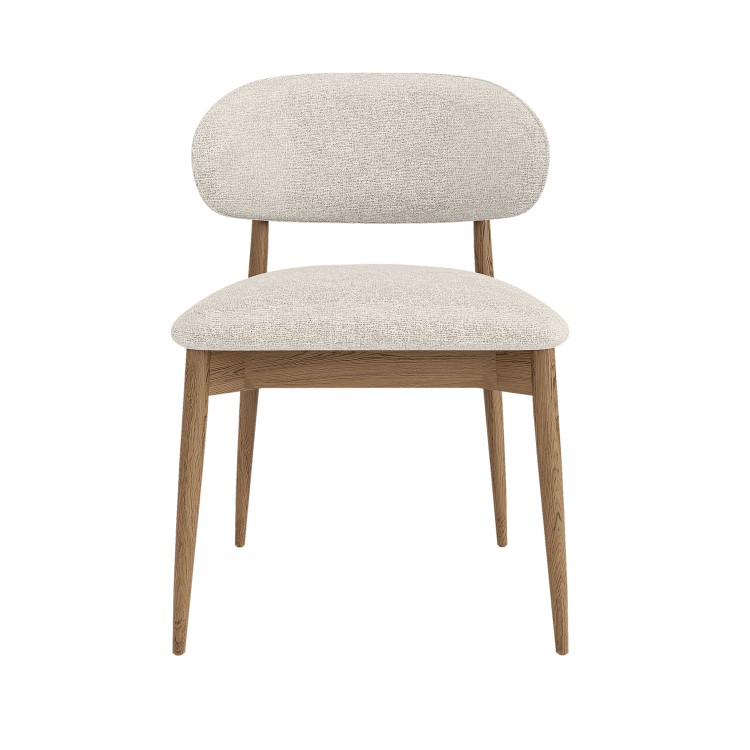 Beige Upholstered Curved Dining Chair with Solid Wood Exposed Back - Kori