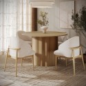 BUN/WAE003/97637 Round Limewash Oak Dining Table Set with 4 Cream Upholstered Chairs - Seats 4 - Wave