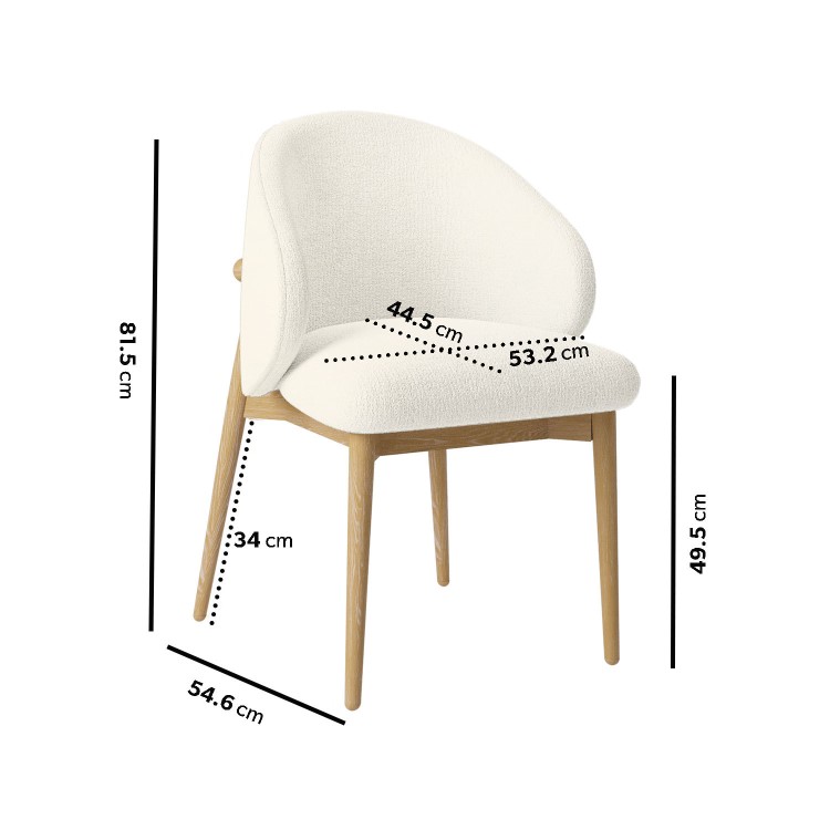 Set of 6 Cream Upholstered Curved Dining Chairs with Limewash Solid Oak Exposed Back - Kori