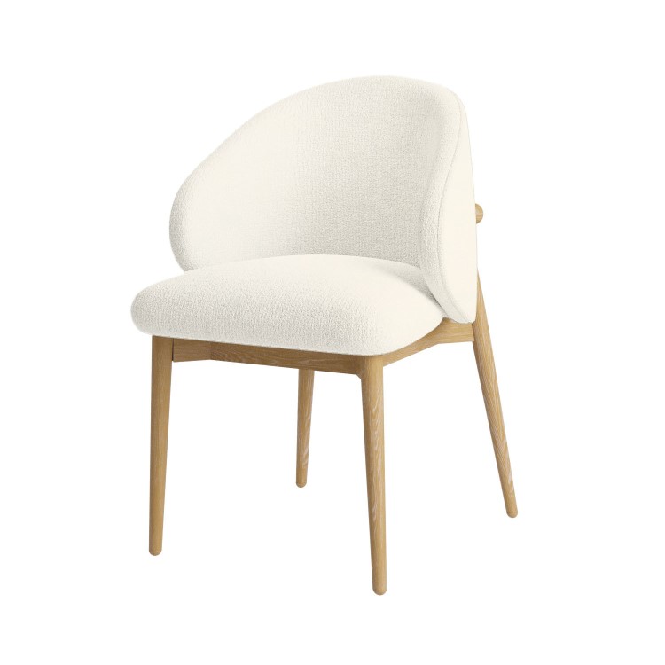 Set of 6 Cream Upholstered Curved Dining Chairs with Limewash Solid Oak Exposed Back - Kori