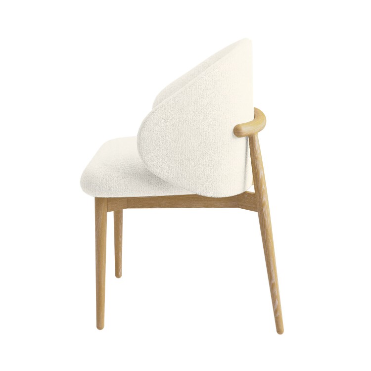 Set of 6 Cream Upholstered Curved Dining Chairs with Limewash Solid Oak Exposed Back - Kori