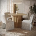 BUN/WAE003/97639 Round Limewash Oak Dining Table Set with 4 Neutral Upholstered Chairs - Seats 4 - Wave