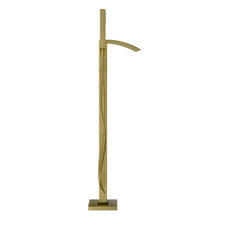 GRADE A1 - Brushed Brass Freestanding Bath Shower Mixer Tap - Wave