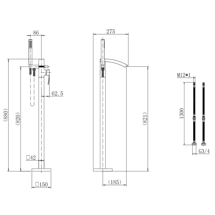 GRADE A1 - Brushed Brass Freestanding Bath Shower Mixer Tap - Wave