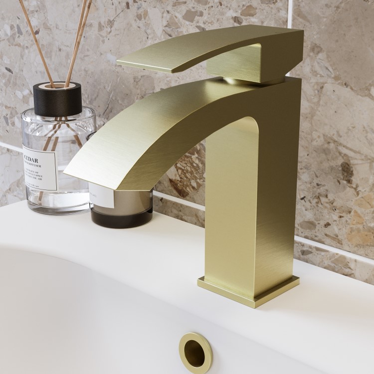 GRADE A1 - Brushed Brass Mono Basin Mixer Tap - Wave