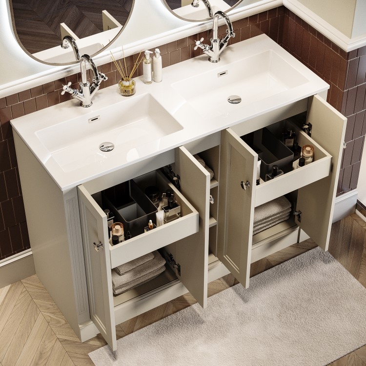 1200mm Beige Freestanding Double Vanity Unit with Basin - Windsor
