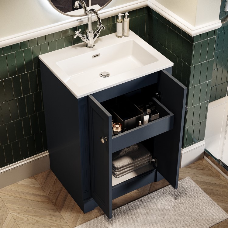 600mm Blue Freestanding Vanity Unit with Basin - Windsor
