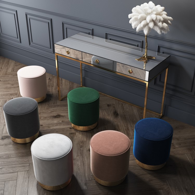 Xena Velvet Pouffe in Dark Green - Small Round Upholstered Stool