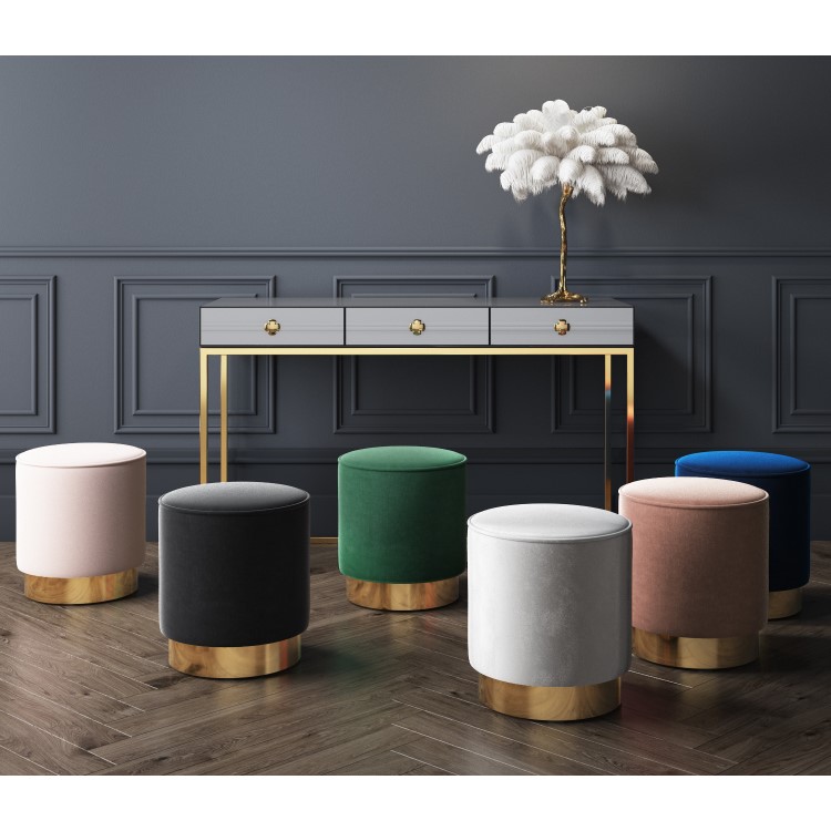 Xena Velvet Pouffe in Dark Green - Small Round Upholstered Stool