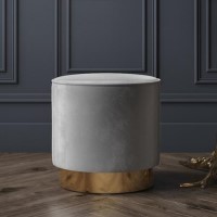Xena Velvet Pouffe in Pale Grey - Small Round Upholstered Stool