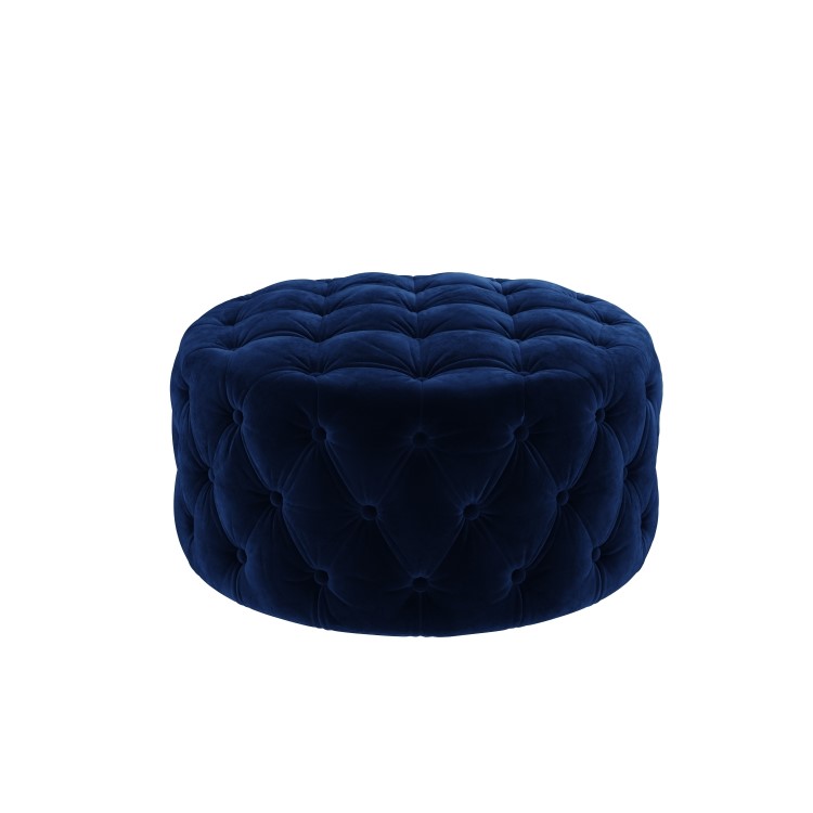 Xena Large Buttoned Footstool in Navy Velvet 