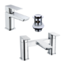 Grade A1 - Chrome Bath and Basin Tap Set with Basin Waste- Zana