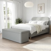 Grey Upholstered Double Bed Frame with Blanket Box - Zara Grey Upholstered Double Bed Frame with Blanket Box - Zara