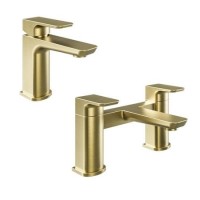 Zana Brushed Brass Basin Mixer Tap & Bath Filler Tap Pack Zana Brushed Brass Basin Mixer Tap & Bath Filler Tap Pack