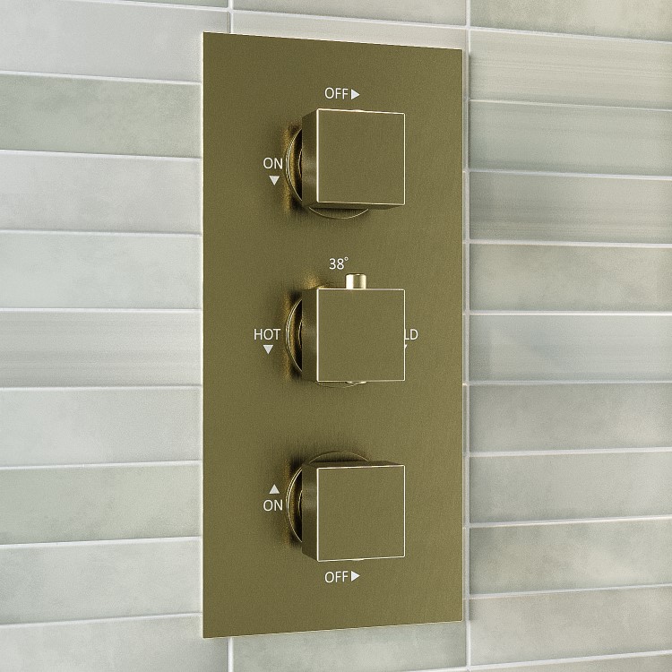 Brushed Brass 2 Outlet  Wall Mounted Thermostatic Mixer Shower Set with Hand Shower - Zana