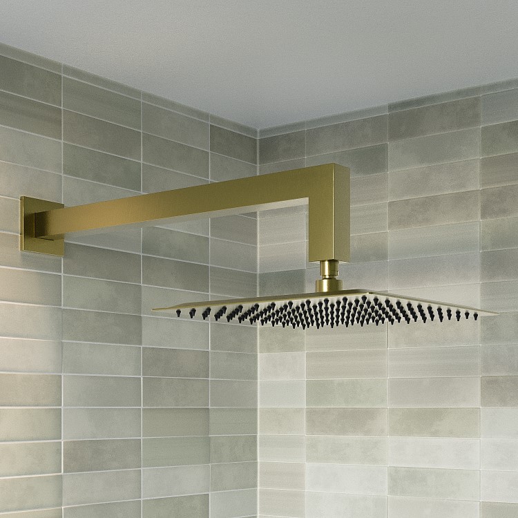 Brushed Brass 2 Outlet  Wall Mounted Thermostatic Mixer Shower Set with Hand Shower - Zana