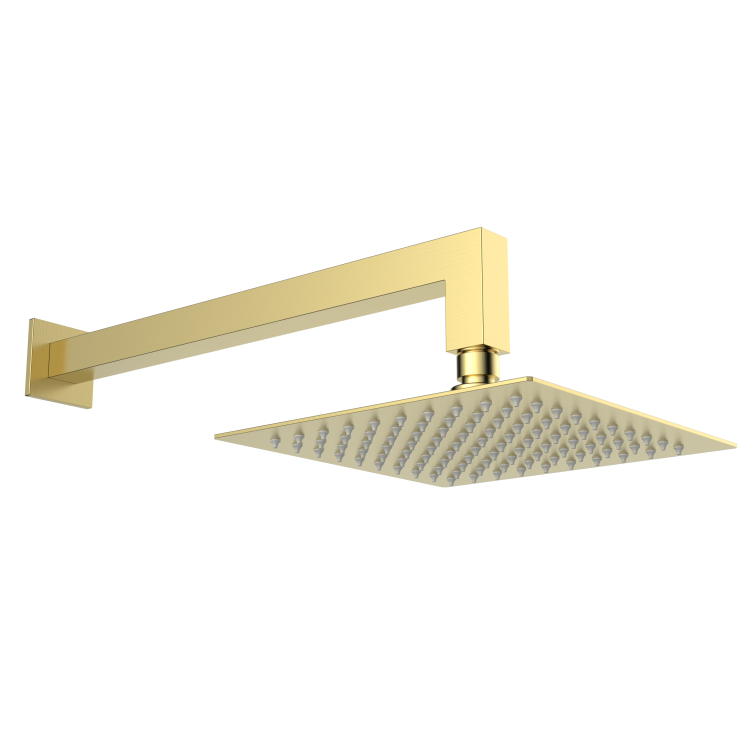 ONLY OPENED - Brushed Brass 200mm Rainfall Square Shower Head & Arm - Zana