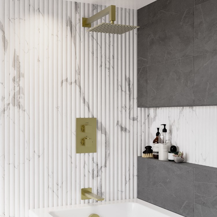 ONLY OPENED - Brushed Brass 200mm Rainfall Square Shower Head & Arm - Zana