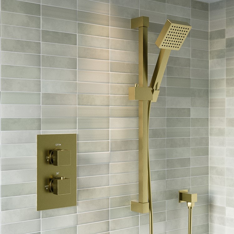 ONLY OPENED - Brushed Brass Shower Slide Rail Kit - Zana