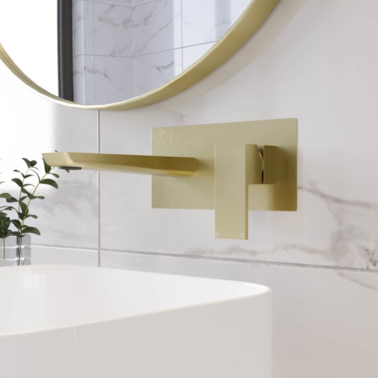 Brushed Brass Wall Mounted Bath Tap - Zana