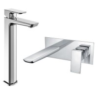 ALMOST PERFECT - Chrome Tall basin tap and wall mounted bath filler tap pack - Zana