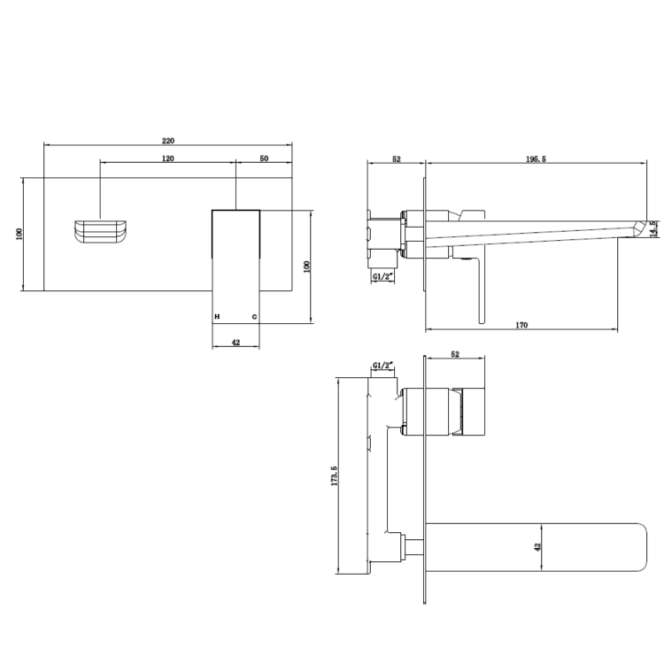Chrome Wall Mounted Bath Tap - Zana