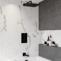 Black 2 Outlet Bath Mixer Shower Set with Wall Mounted 250mm Shower Head and Bath Spout - Zana Black 2 Outlet Bath Mixer Shower Set with Wall Mounted 250mm Shower Head and Bath Spout - Zana