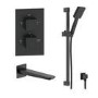 Black 2 Outlet Thermostatic Bath Mixer Shower Set With Hand Shower and Bath Filler Spout - Zana