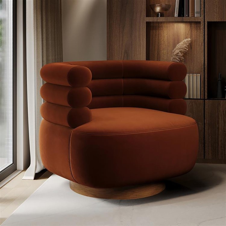 Burnt Orange Velvet Modern Swivel Accent Chair - Zora