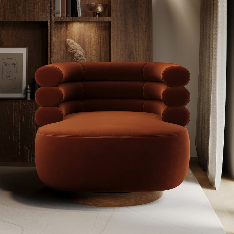 Burnt Orange Velvet Modern Swivel Armchair - Zora