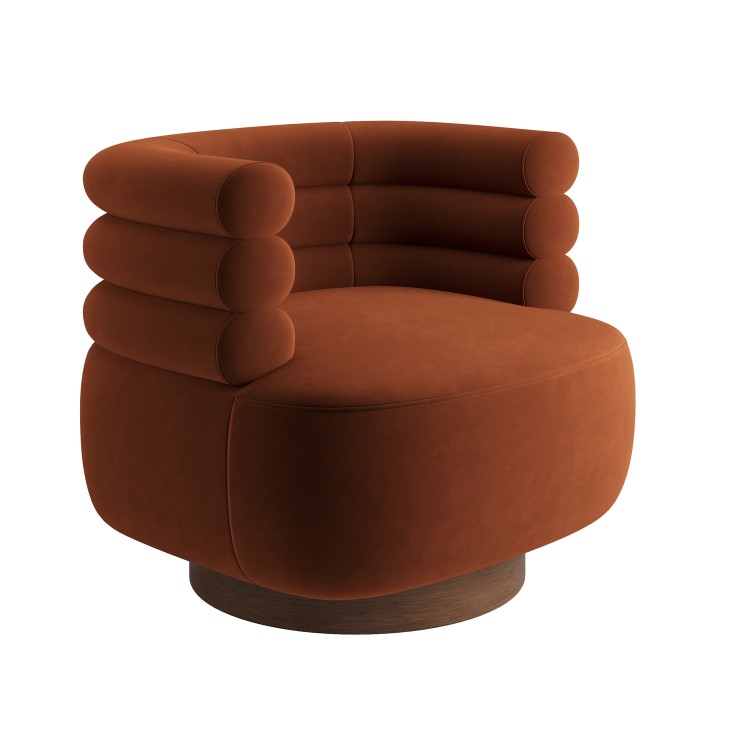 Burnt Orange Velvet Modern Swivel Armchair - Zora