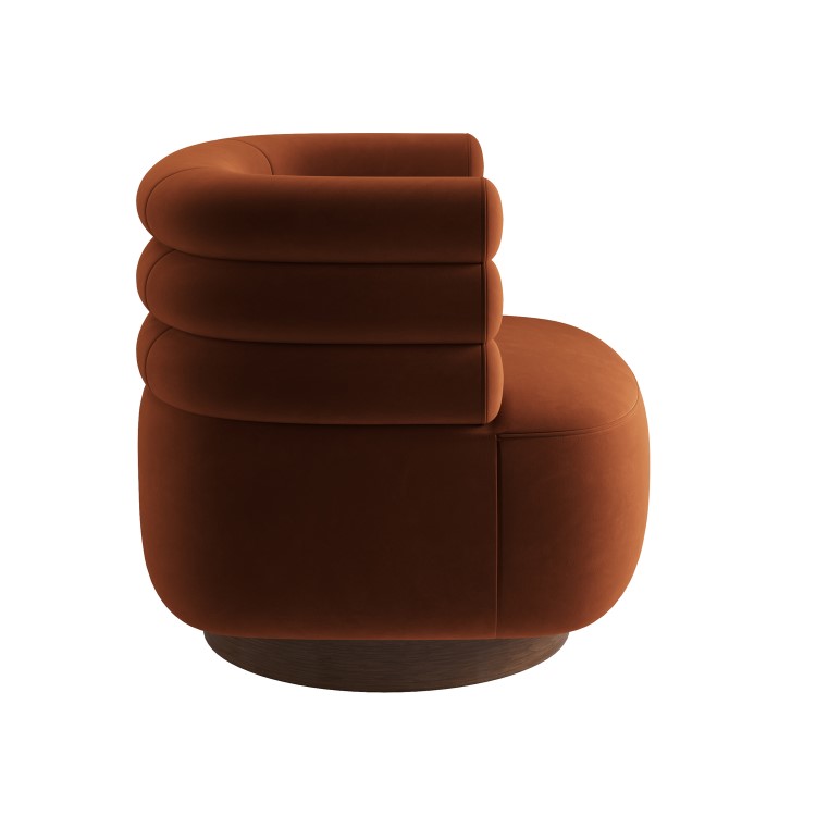 Burnt Orange Velvet Modern Swivel Armchair - Zora