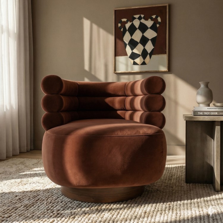 Rust Brown Velvet Modern Swivel Accent Chair - Zora