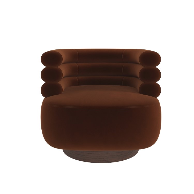 Rust Brown Velvet Modern Swivel Armchair - Zora
