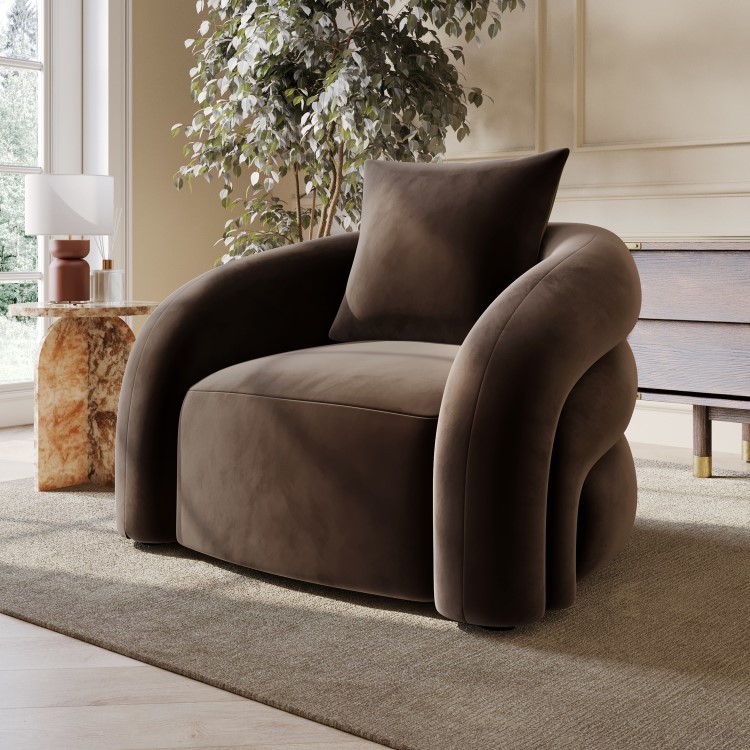 Brown Velvet Accent Chair with Cushion - Zuri