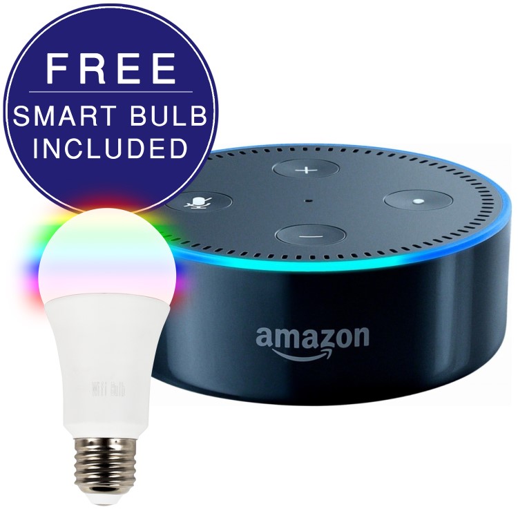 Amazon Echo Dot 2nd Generation Black with FREE E27 Smart Bulb