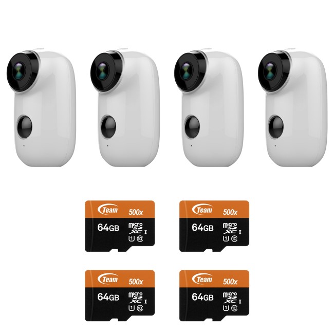 electriQ 1080p Full HD Wireless Battery Cameras with Mounts & 64GB SD