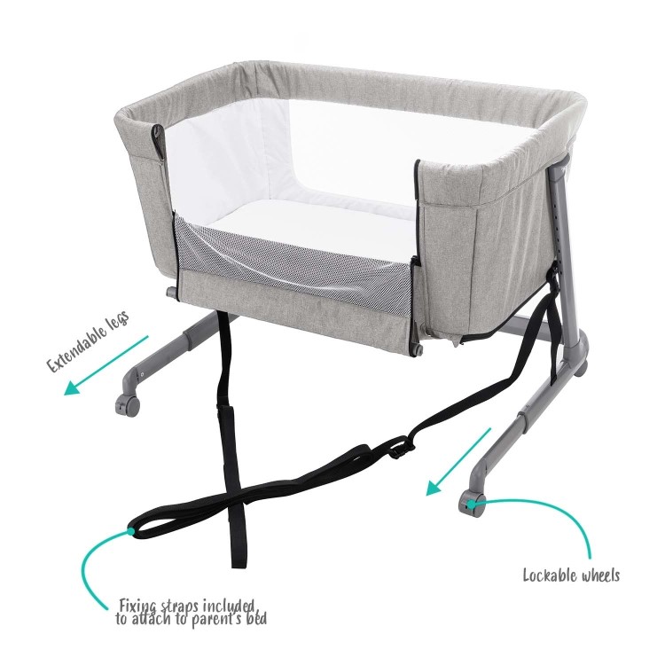 Co Sleeper Adjustable Bedside Baby Crib by Babyway Cool Grey