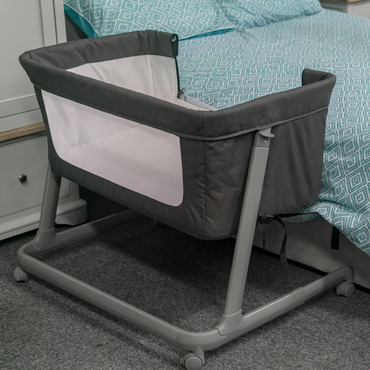 Co Sleeper Adjustable Bedside Baby Crib by Babyway Charcoal Grey