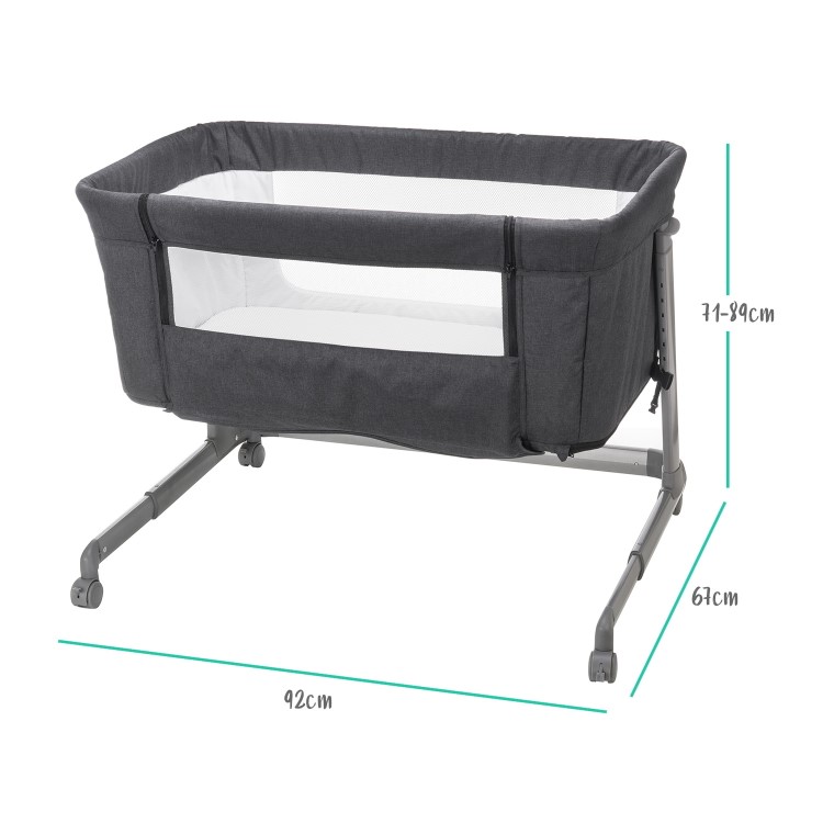 Co Sleeper Adjustable Bedside Baby Crib by Babyway Charcoal Grey