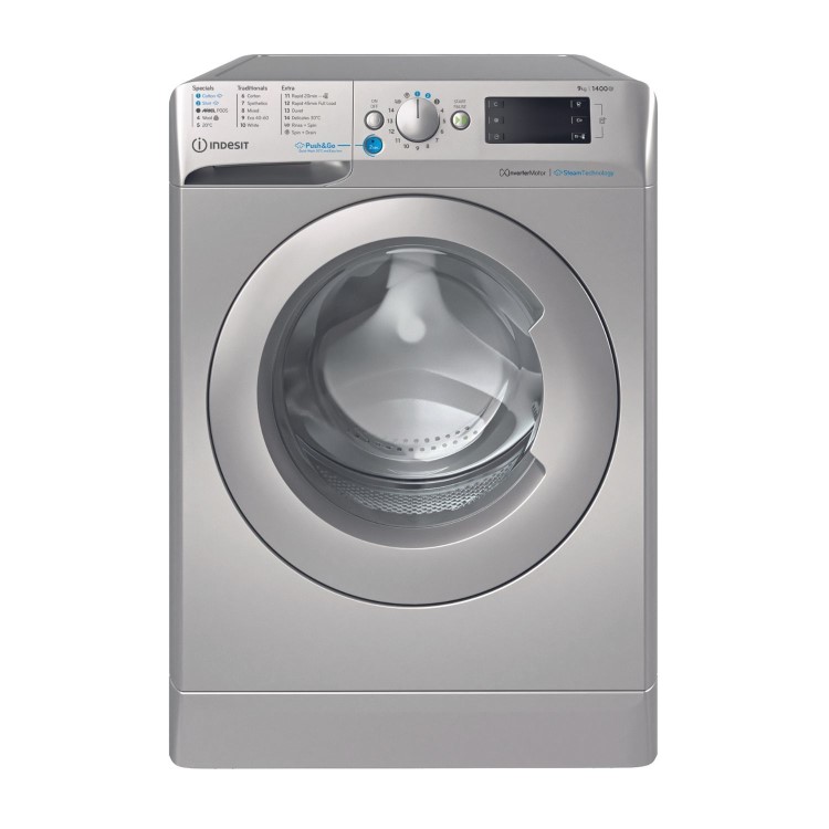 Refurbished Indesit Push&Go BWE91496XSVUK Freestanding 9KG 1400 Spin Washing Machine Silver