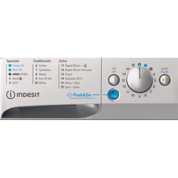 Refurbished Indesit Push&Go BWE91496XSVUK Freestanding 9KG 1400 Spin Washing Machine Silver