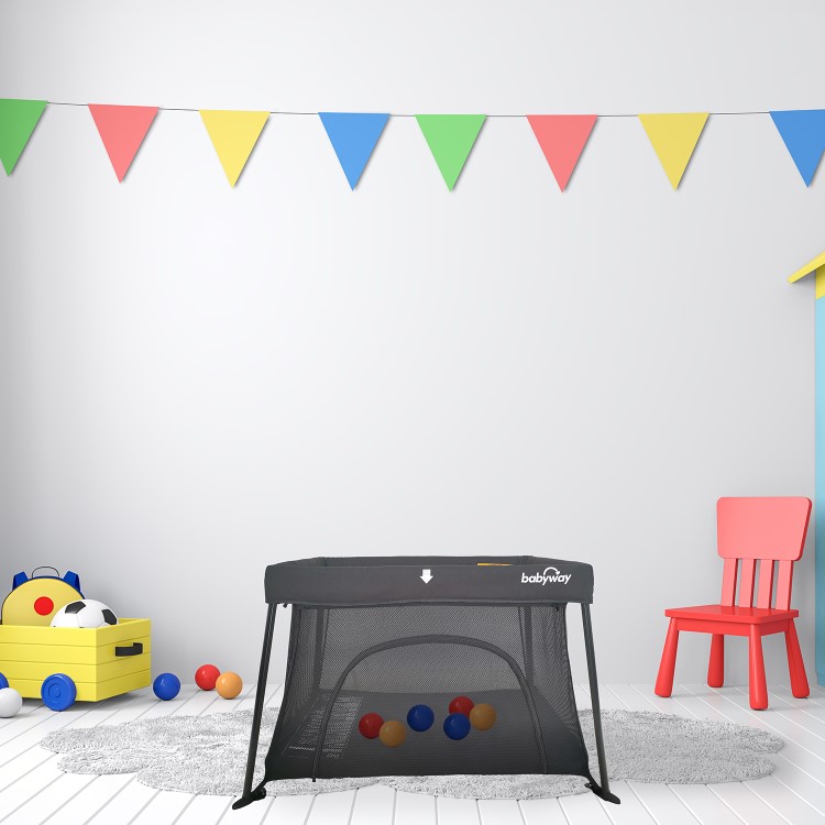 GRADE A1 - Lightweight Travel Cot + Playpen with Mattress and Carry Bag in Black by Babyway