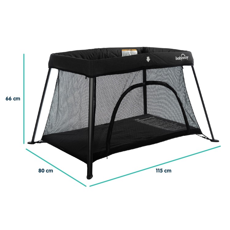 GRADE A1 - Lightweight Travel Cot + Playpen with Mattress and Carry Bag in Black by Babyway