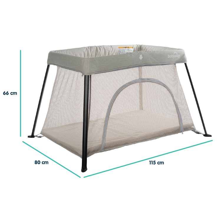 Babyway Lightweight Travel Cot & Playpen with Mattress and Carry Bag in Grey