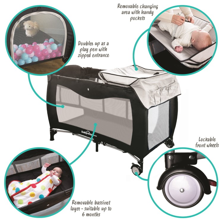 GRADE A1 - Travel Cot + Playpen with Mattress Bassinet and Changing Table by Babyway